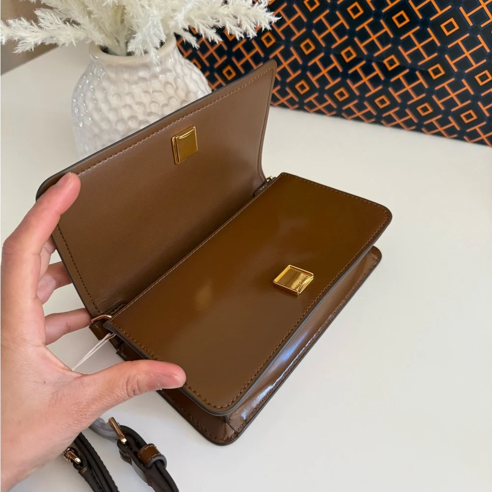Tory Burch Emerson Mini Crossbody bag 157730 Patent Leather Rich Walnut